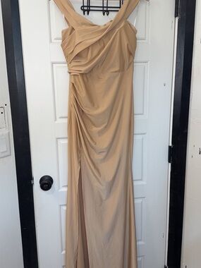 Elegant  Ruched Maxi Dress in Beige